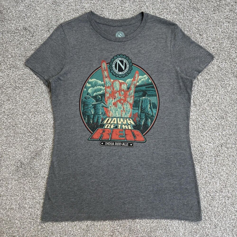Ninkasi Brewing Shirt Womens XL Gray Dawn Of The Red Beer Graphic Zombie Horror